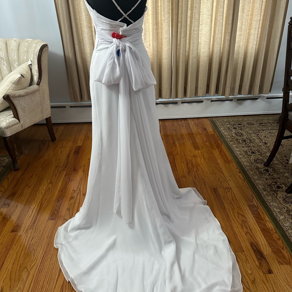 Moonlight Bridal White Spaghetti-Strap Satin Wedding Gown - Picture 4 of 4